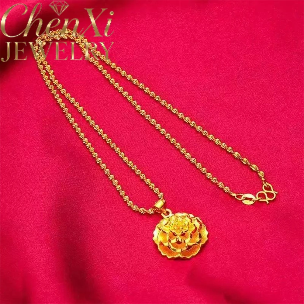 

High-end Sand gold Peony Flower Pendant Best Selling Popular Luxury Quality Fine Jewelry Gift Elegant Charms Exquisite Fashion