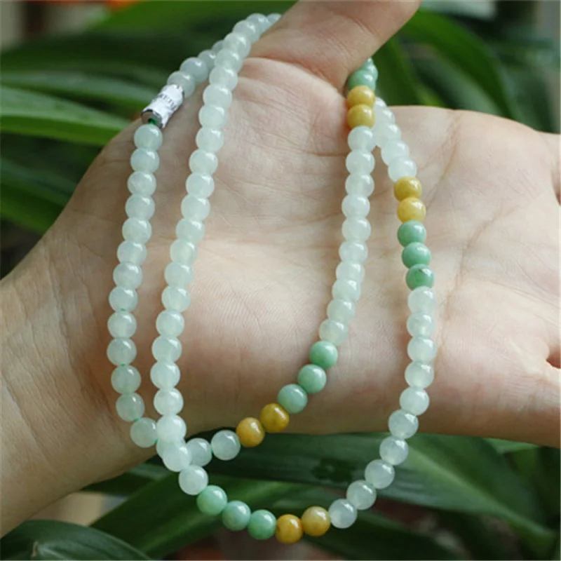 Qifu Meiyu Myanmar Old Pit Jade 5mm - 5mm Three-Color Women's Necklace