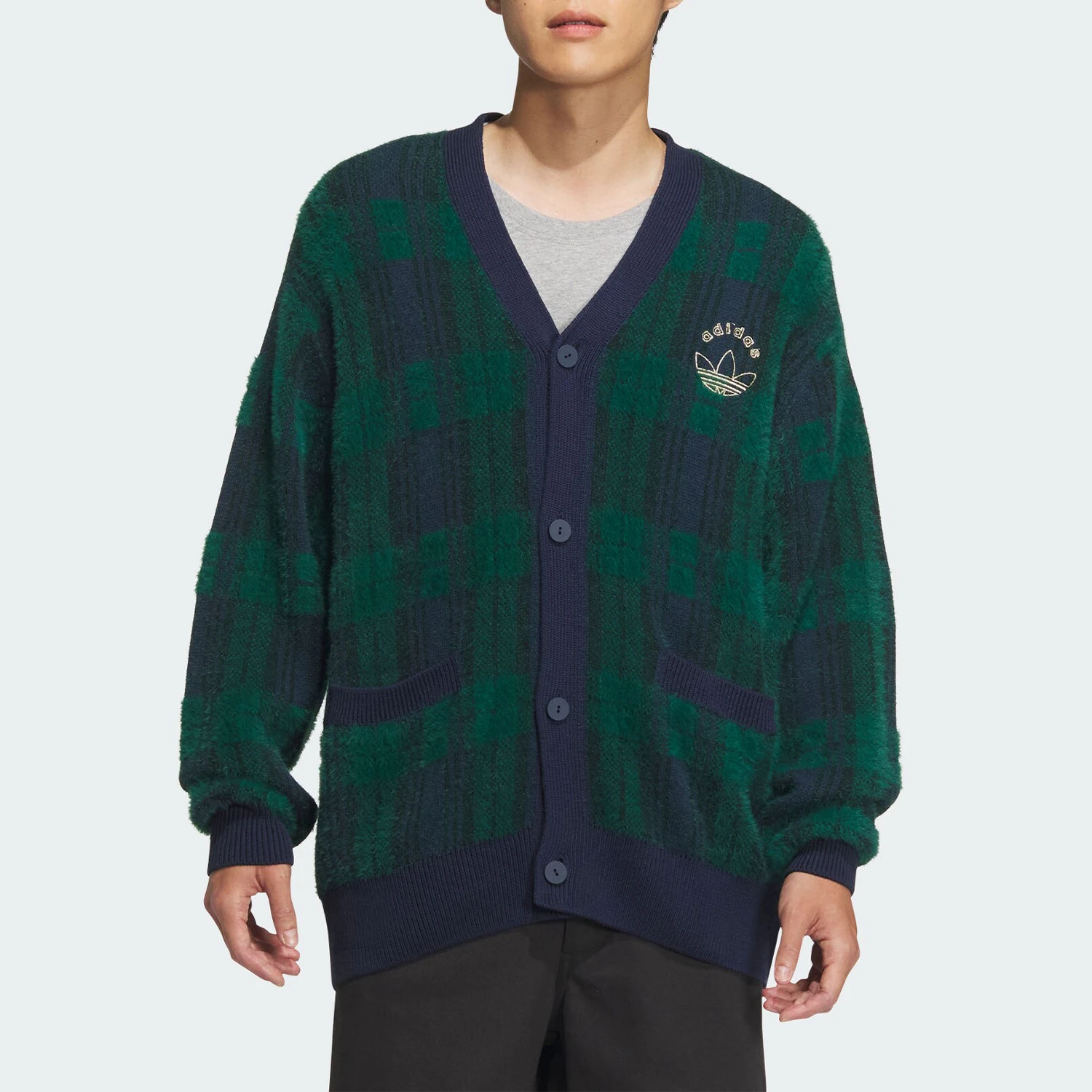 Adidas genuine clover men's knitted college style V-neck cardigan JC6845