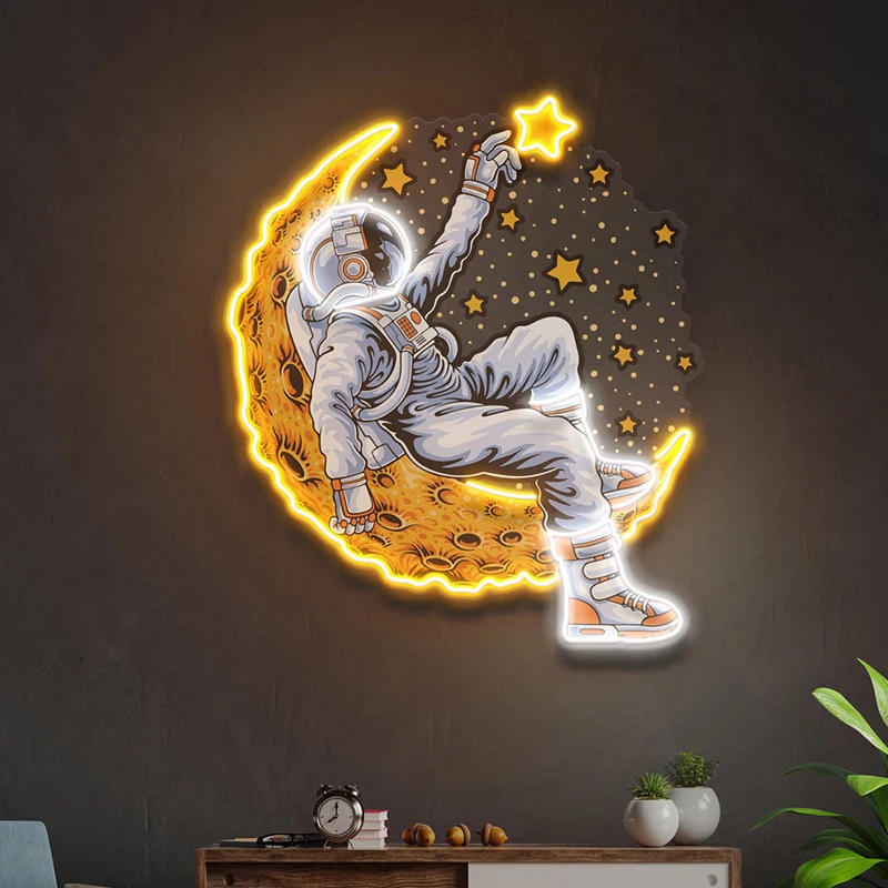 

Astronaut Lying on Moon Neon Sign UV Printing Acrylic Signs Handmade Astronauta Neon for Bedroom Wall Decor Space Neon Light