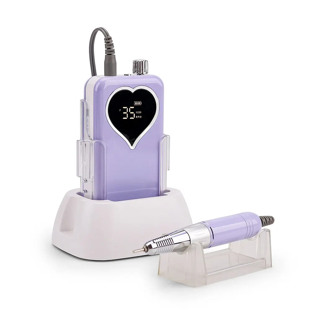 Top Seller Lovely Heart Display Screen Manicure Set Tools Electric Cordless Carbon Brush Handle Piece Nail Drill Machine