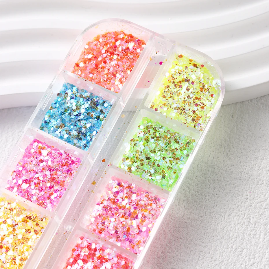 Pó de glitter para unhas 3d, sereia, iridescente, cristal colorido, brilhante, arte de unha, flocos holográficos, lantejoulas hexagonais, decorações de unhas