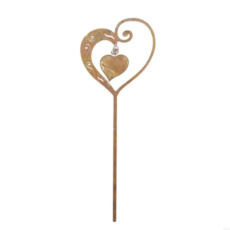 

97BA Antique Rusty Iron Heart Garden Stakes Rural Outdoor Decorative Ground Stake