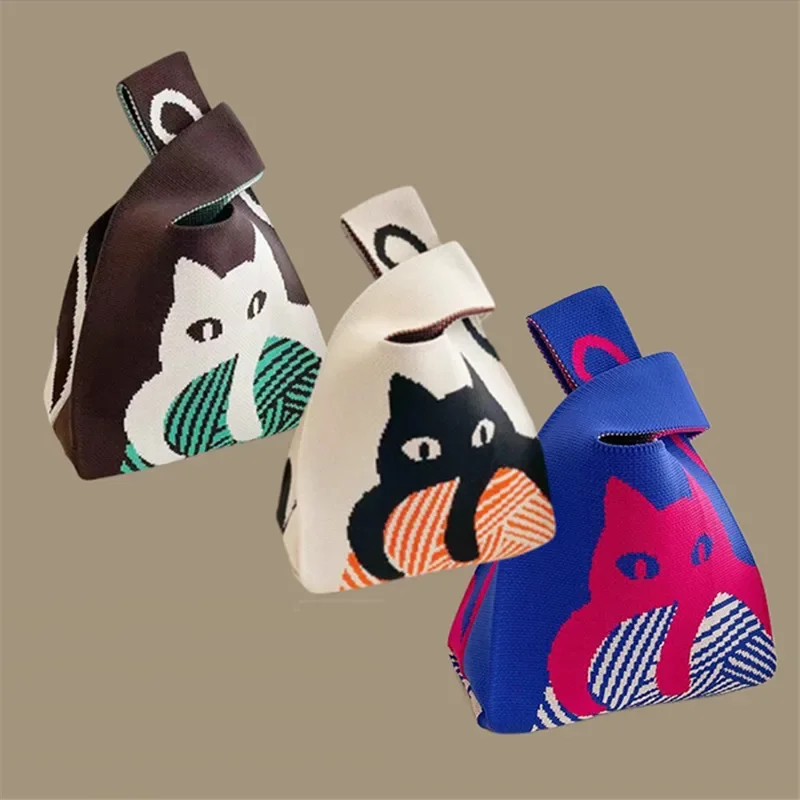 

Women Handmade Knitted Small Handbag Casual Wrist Bag Versatile Shopper Mini Tote Bag Student Reusable Shoulder Bag Daily Use
