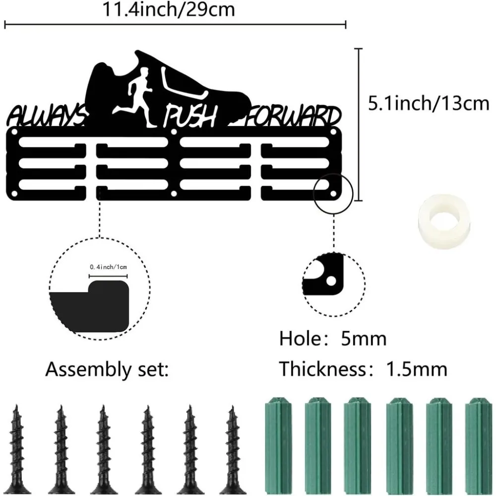 Running Medal Holder Medal Hangers Display Rack Sports Metal Hanging Awards Mount Decor Black 11.4x5.1 Inch-Always Push Forward