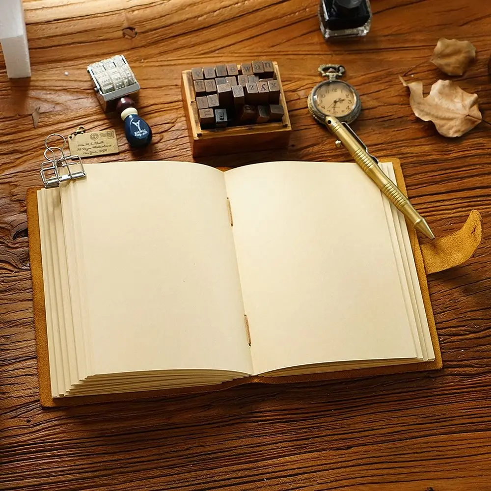 Vintage Leather Bound Journal Handmade Genuine Leather Cover Travel Sketchbook Blank Pages Unlined Daily Notepad