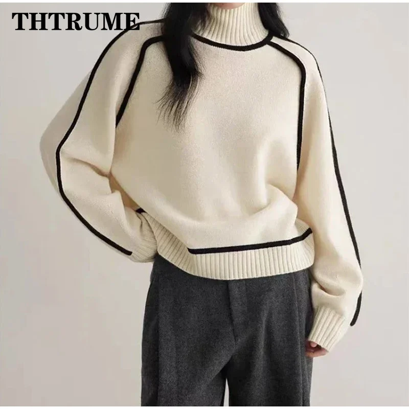 Autumn Winter Chic Sweater Fashion Korean Long Sleeve Turtleneck Elegant Warm Pullovers Casual Office Lady High Street Sweaters