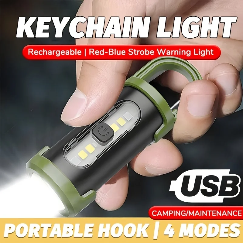 

Mini Portable Keychain Flashlight Multifunction COB Work Light 4 Modes Emergency Rechargeable Light for Walking Searching Hiking