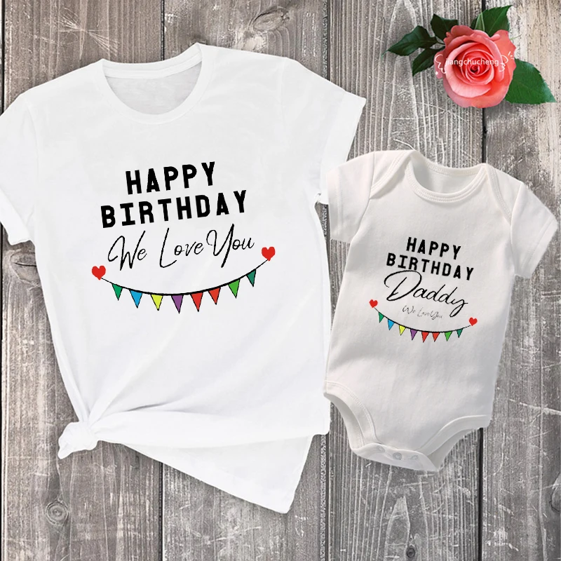 Family Matching Outfit Soft Cotton Mom And Kid Short Sleeve Tee Happy Birthday Daddy Slogan Print Father Birthday Photo Outfit