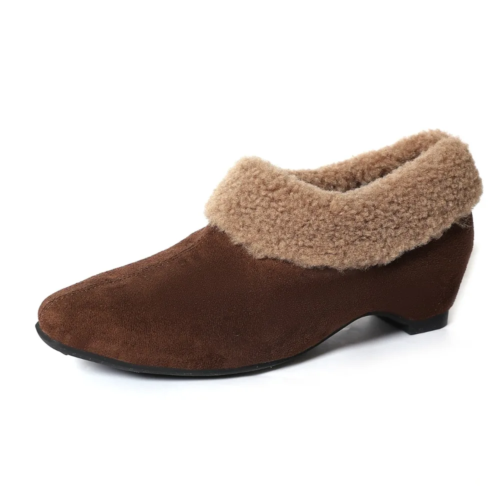 Elegant Women Pumps Thick Low Heel 2026 Winter Warm Fur Shoes New Fashion Ladies Shoes for Party Dress Pumps Pointed To Footwear