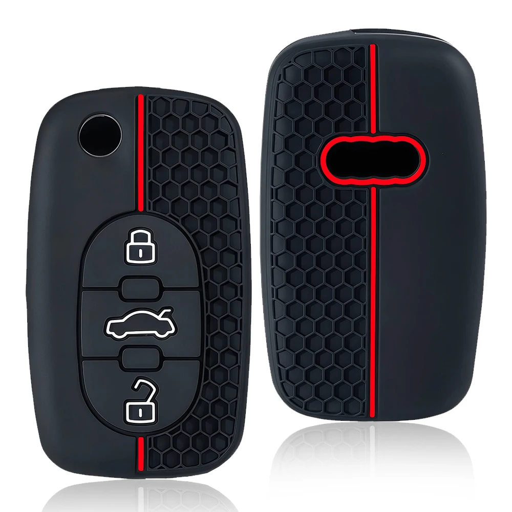 سيليكون مفتاح القضية غطاء فوب لأودي A1 A6 C5 B6 A4 B5 TT 8N A2 A3 A6 A8 كواترو غطاء البعيد قذيفة 3 زر مفتاح الجلد #4