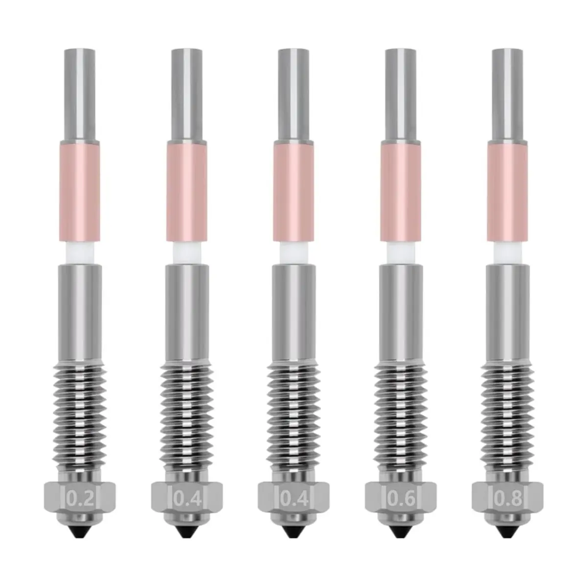 A85P 5PCS Bimetal Nozzle for QIDI Q2/Q2C,Quick-Swap Integrated Ceramic Throat Tube Hardened Steel Nozzle 0.2/0.4/0.6/0.8mm
