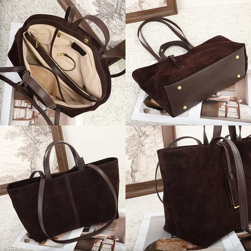 Genuine Suede Women Bag Handbag Cowhide Leather Shoulder Bags Oversize Ladies Casual Tote Autumn Winter Large Capacity Woman Bag