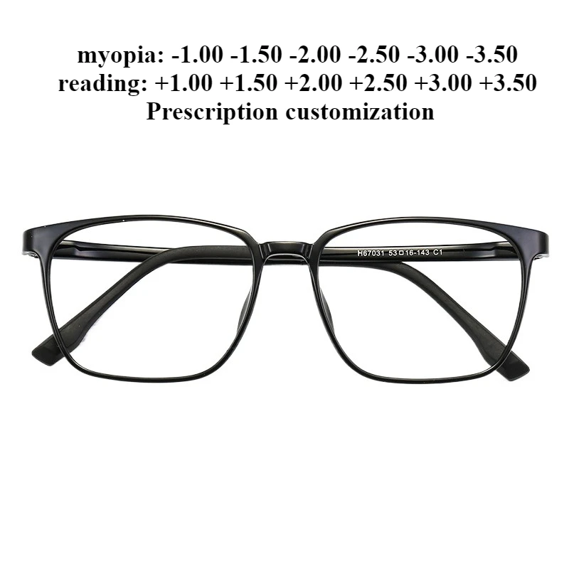 

53-16 Сверхлегкие новые мужские прямоугольные пластиковые стальные плоские зеркальные очки для чтения с защитой от синего света, близорукость по рецепту