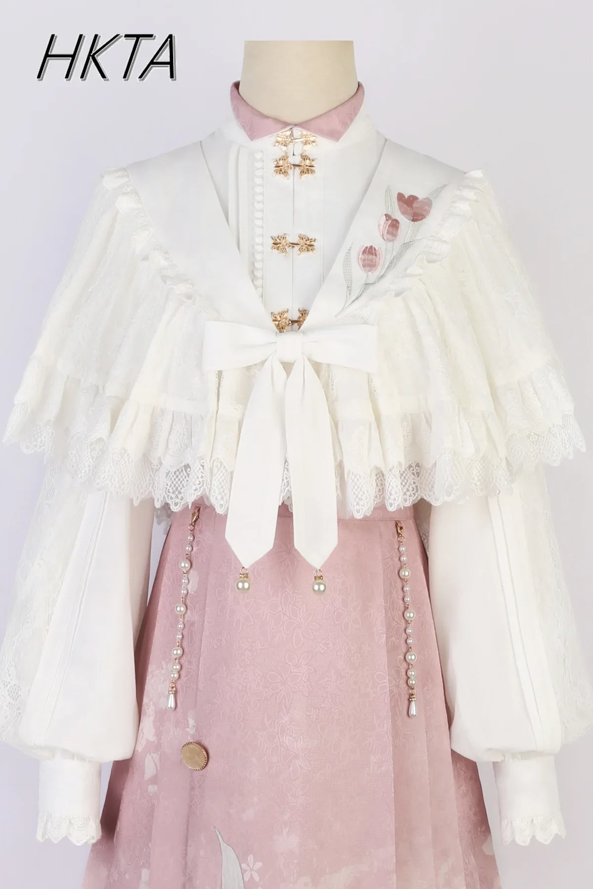 خريف شتاء جديد قميص طويل الأكمام شال لوليتا الأصلي الحلو زهرة Hanfu عنصر النمط الوطني جديد الصينية الحصان تنورة مجموعة #4