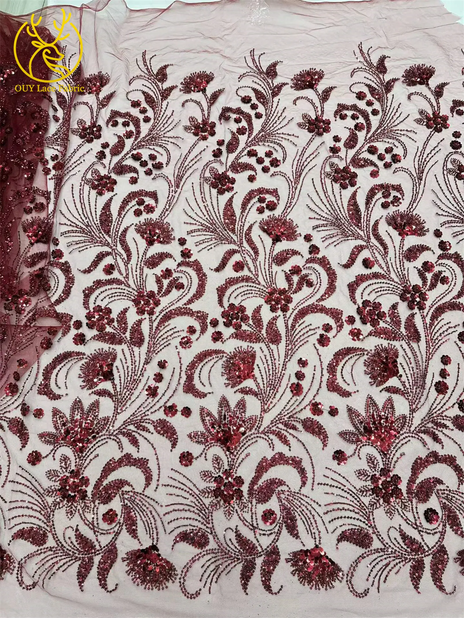 Eleganter 5-Yard-Paillettenstoff mit Kleinen Blumen, Afrikanischer Perlen-Pailletten-Spitzenstoff, Nigerianischer Luxuriöser Pailletten-Netzstoff für Kleider und Näharbeiten – Detail 19