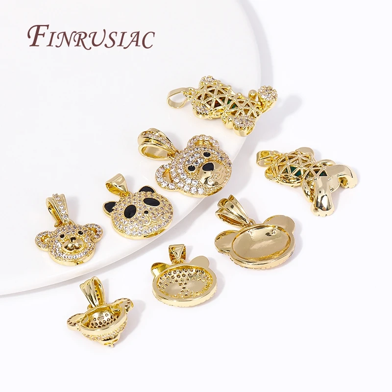 Luxury Trendy 18K Gold Plated Pave Zircon Animal Bear Charms for DIY Christmas Pendants Jewelry Making Supplies Accessories