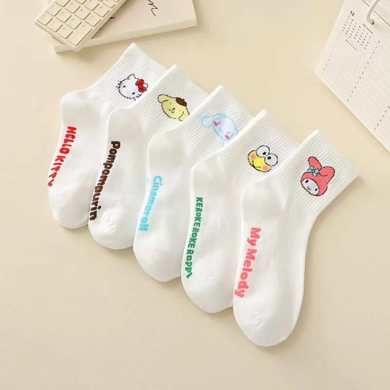 1Pair Kawaii Sanrio Hello Kitty Socks Kuromi Cinnamoroll My Melody Children's Girls Middle Tube Socks Calf Sock Student Socks