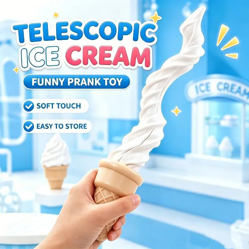 Retractable Realistic Ice Cream Stress Relief Fidget Toy Soft Squeeze Toy for Funny Party Pranks Office Desk Decor
