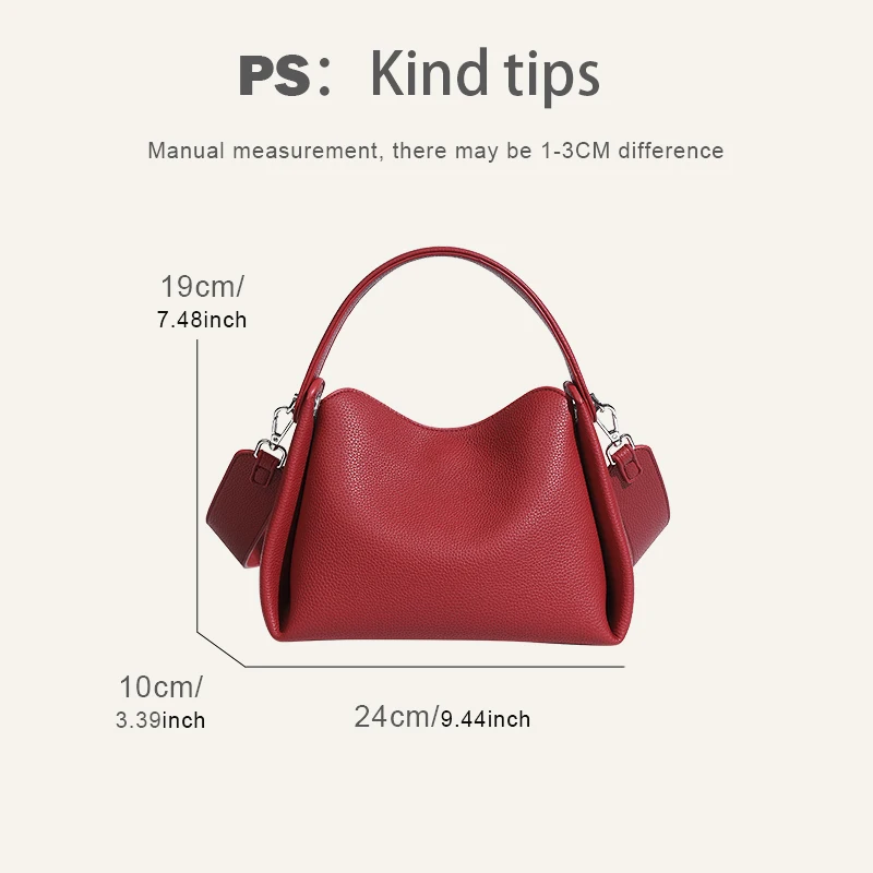 MEDIOW Bucket Bag For Women Luxury Designer Handbags 2024 New In PU Vintage Red Solid Color Small Lychee Pattern Messenger Bags