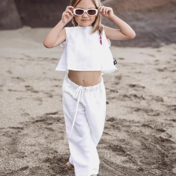 

Girls Suit 2025 Spring and Summer New Childrens Clothing Girls Baby Cotton Fashion Solid Color Casual Vest Pants Two Sets