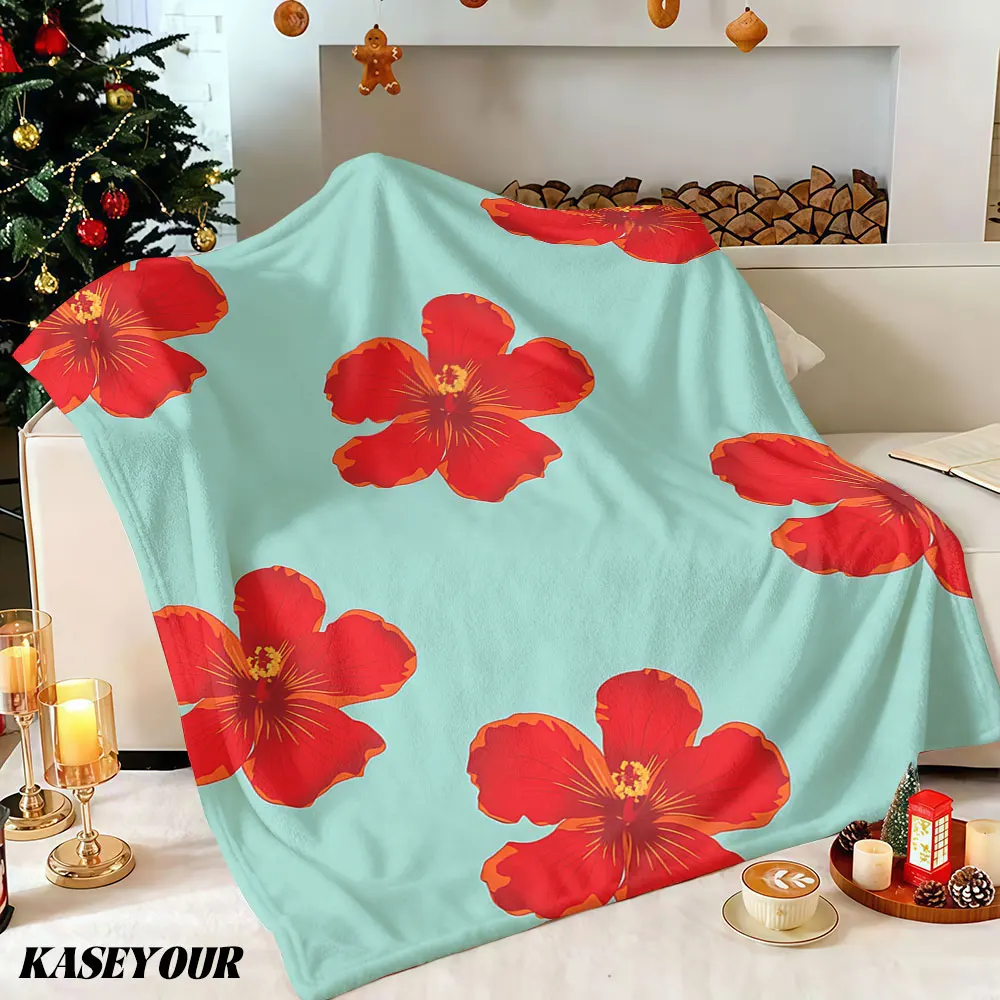 Tropical Hibiscus Print Winter Summer Flannel Blanket Throw Fleece Soft Fuzzy Plush Cozy Fleece Blankets for Sofa Ideal Gifts