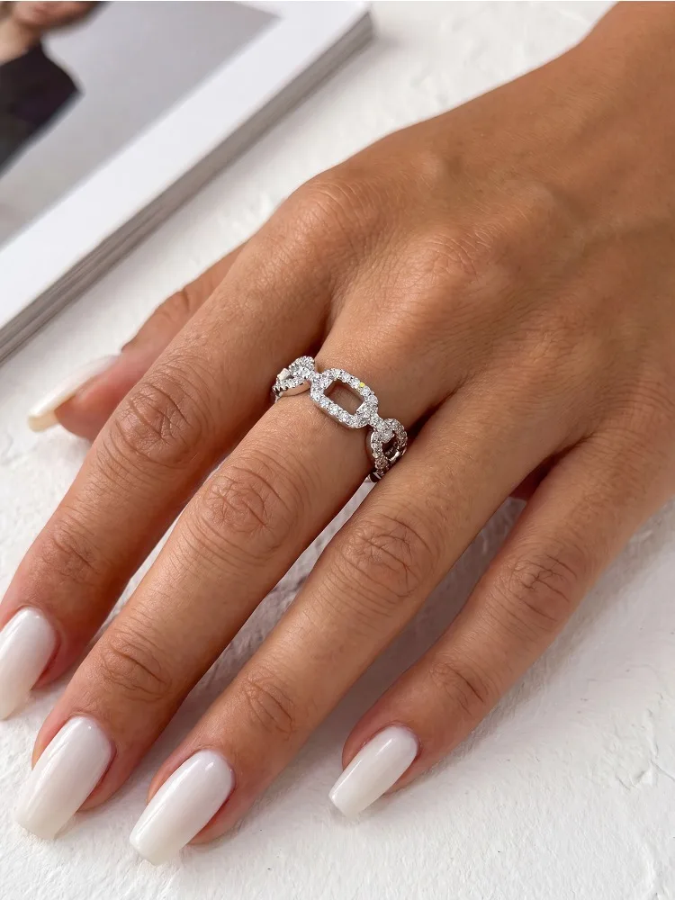 925 Sterling Silber Echter Runder Moissanit-Diamant mit Zertifikat Ringe für Frauen Jubiläum Hochzeit Edle Schmuckstücke – Detail 3