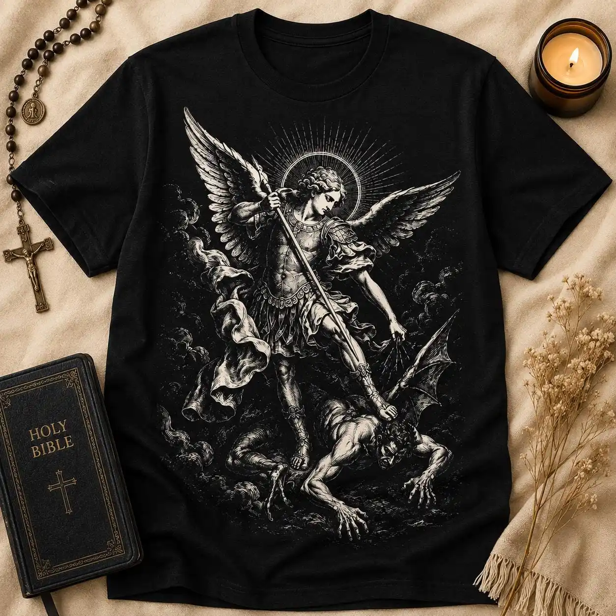 Archangel Michael T-Shirt, Saint Michael Religious T-Shirt, Christian Gothic Tee, Catholic Warrior Angel Shirt, Vintage Faith