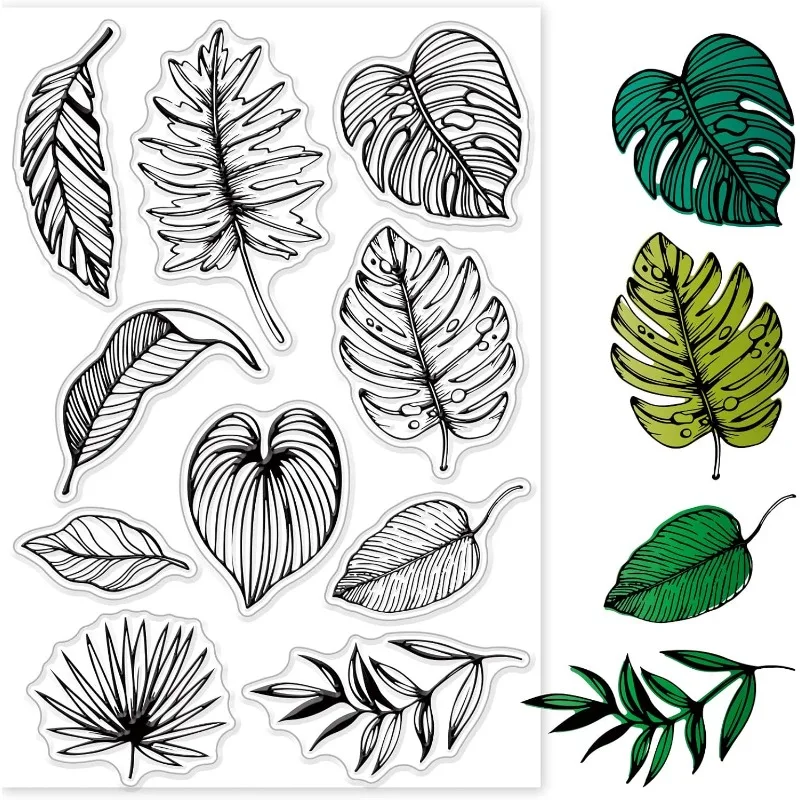 1Sheet Tropical Leaves Clear Stamps for DIY Scrapbooking Summer Monstera Leaves Background Silicone Clear Stamp Seals for Cards