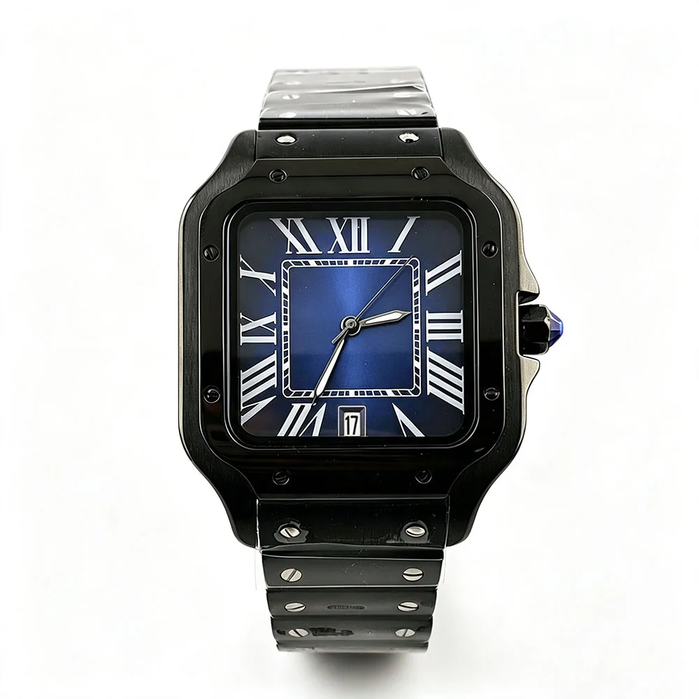 2026  black watch 6 o'clock watch custom logo Roman dial NH35 square watch 38mm watch stainless steel watch NH35 movement view 3