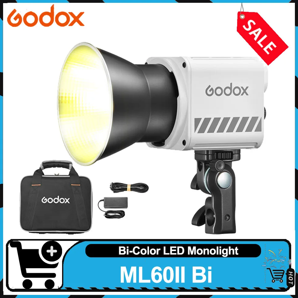 Godox ML60II Bi High Brightness Bi Color COB LED Video Light 2800-6500K Lightweight Photography Fill Lighting with App Control