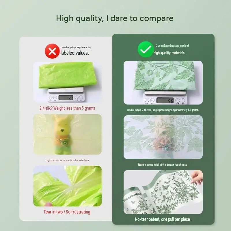 Drawstring Trash Bags 10/50PCS Mugwort Scent Extra Thick Tear Resistant Easy to Tie for Household Multipurpose Use