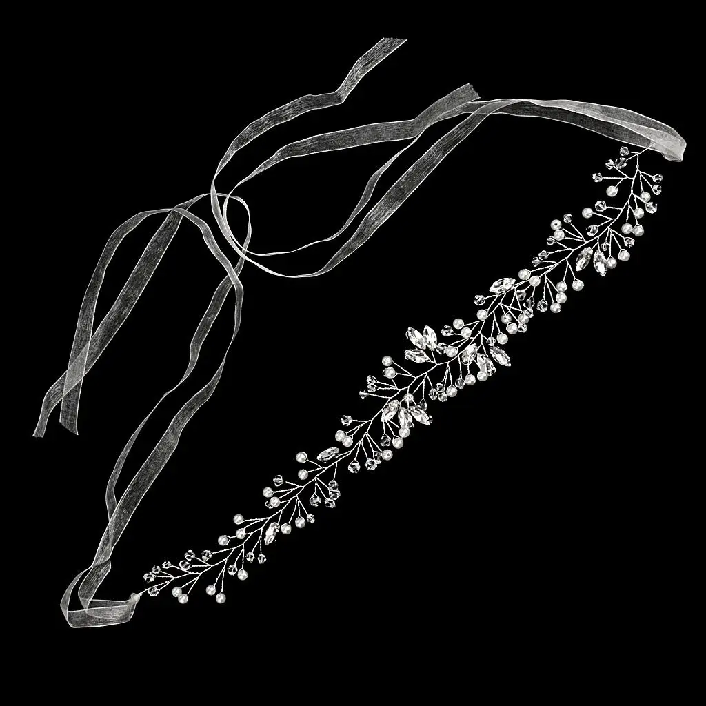 

Fashion Women Wedding Rhinestone Bridal Headdress Leaves Vine Silver Headband