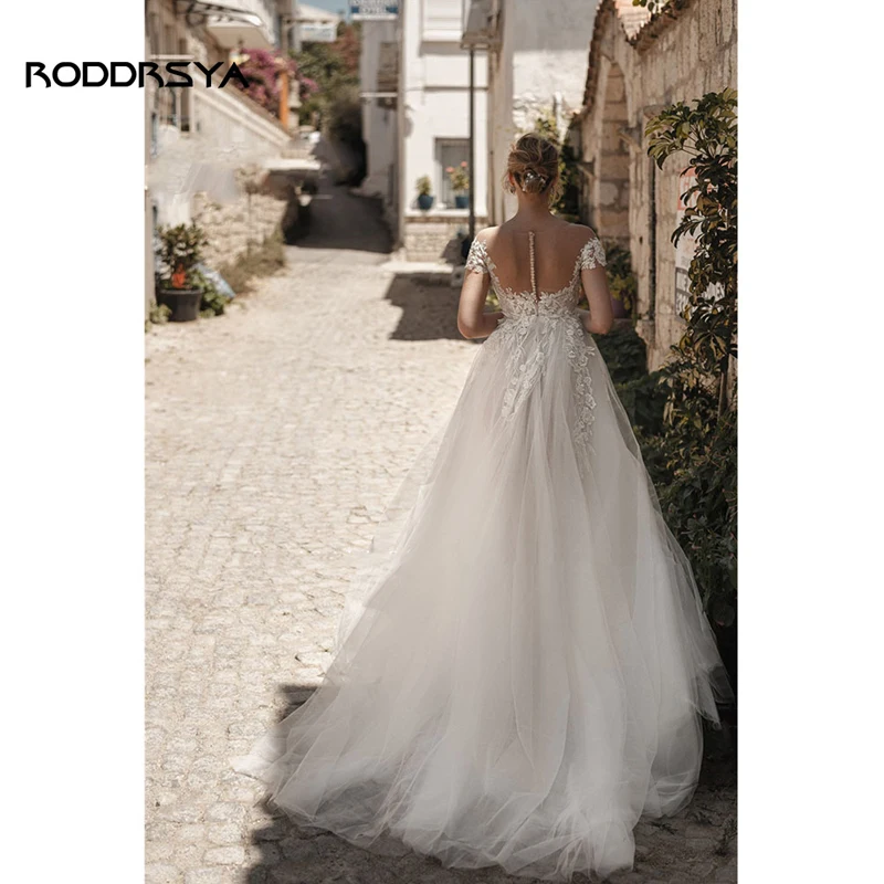 RODDRSYA Beach Wedding Dresses For Women 2023 Tulle Lace Applique Bridal Gown High Slit Sexy vestidos de novia playa Custom Made