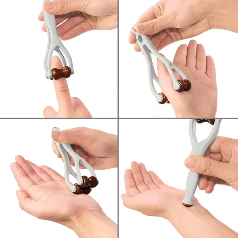 Image of Fingermassagegerät, Handmassagegerät, doppelseitiges Massagerollenwerkzeug aus Hartholz.