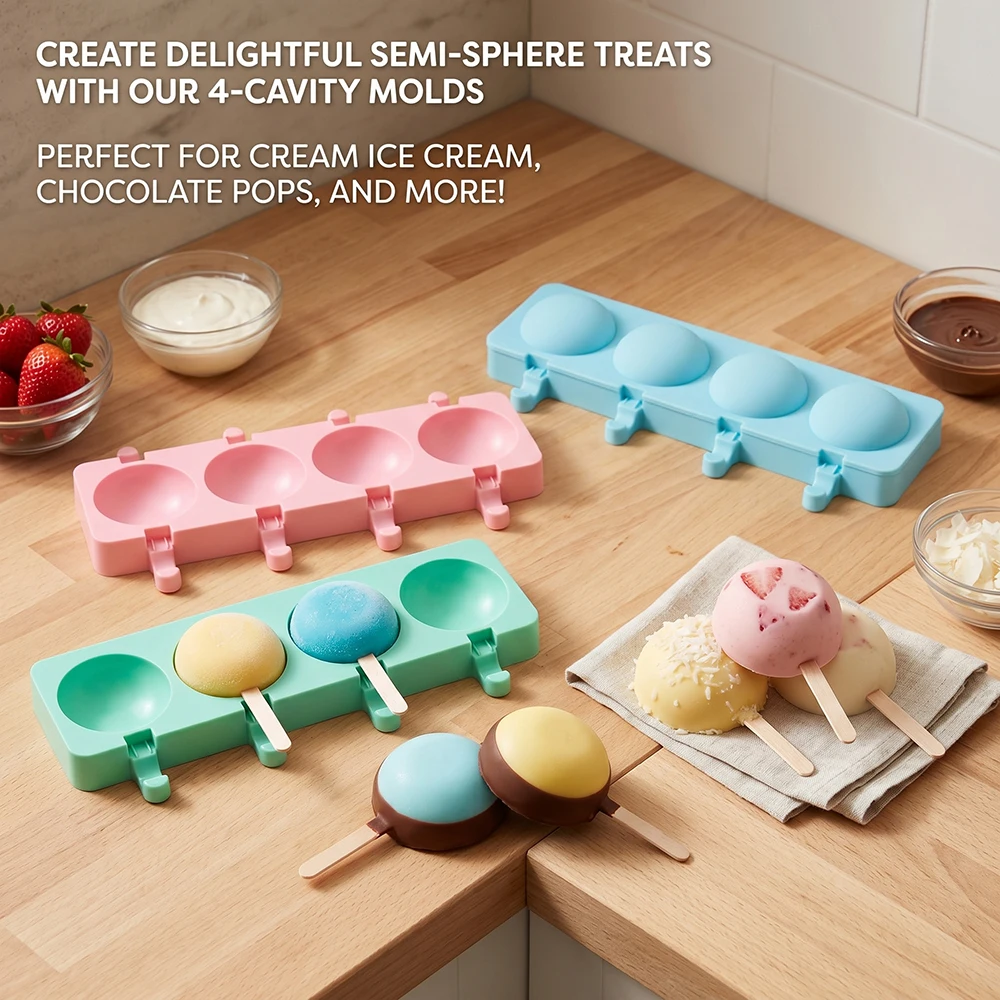 4-chamber semi-circular ice cream silicone mold ice cream ice cream ice cream tray suitable for DIY summer ice cream tray