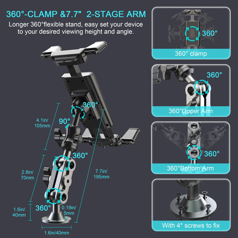 Picture 6: Tablet Wall Mount Stand 360° Rotating Adjustable Holder Aluminium Extendable iPad Wall Holder for All 4.7-13' Phones and Tablets