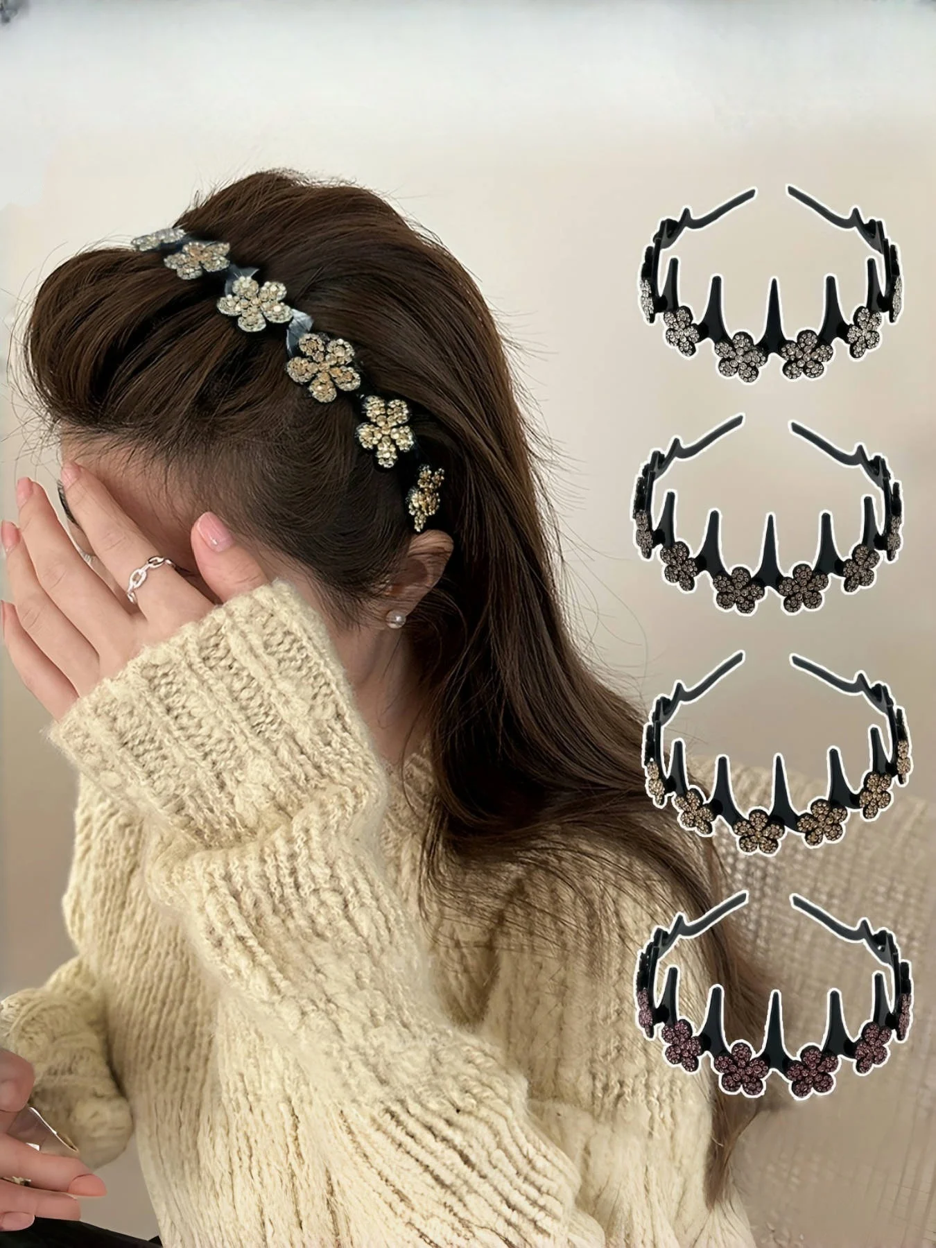 

4Pcs Women's Model, Fashionable and Gorgeous, Rhinestone Inlaid, Flower Headband, Suitable for Parties