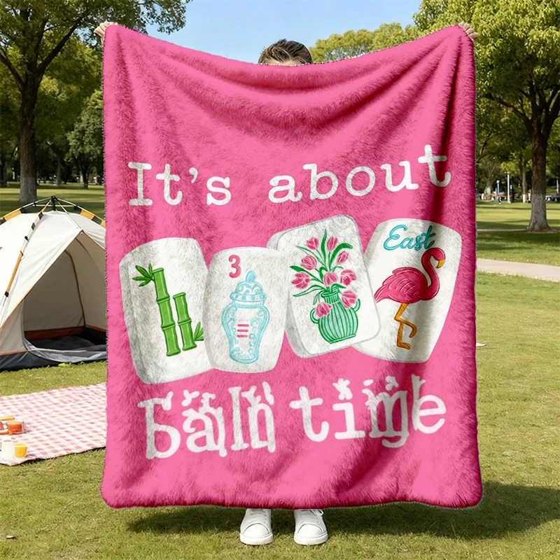 Mahjong Cozy Blanket: It's About Bam Time Graphic Flannel Throw, Mahj Club Gift, Mahjong Gift