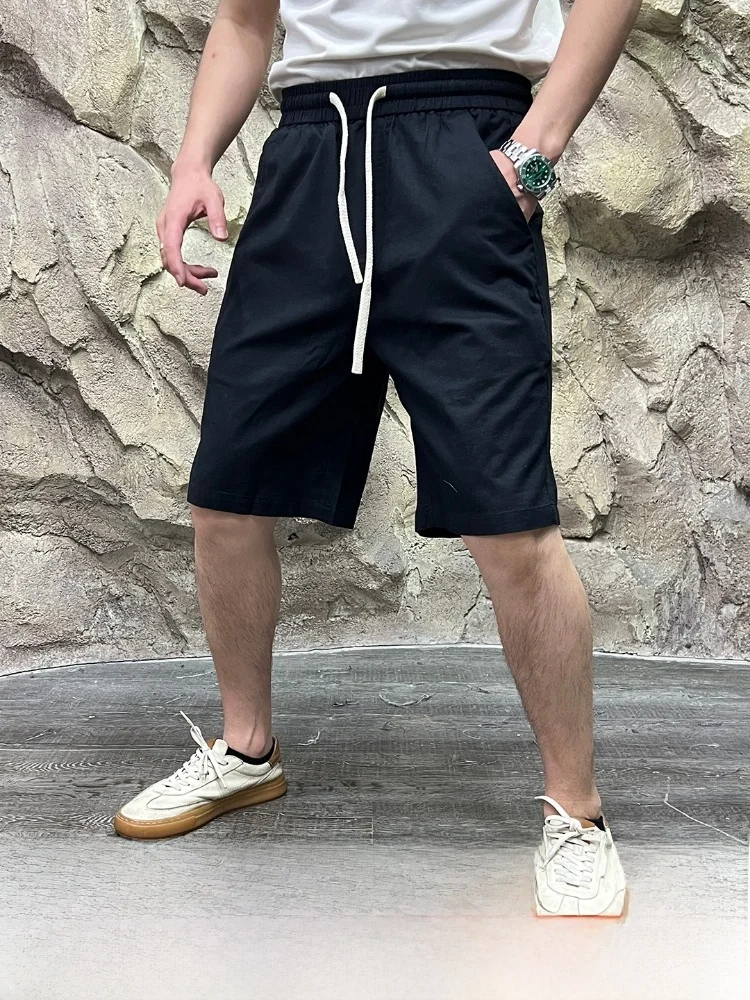 

Мужская повседневная смесь хлопка и льна, прохладная, дышащая, приятная для кожи, прямая нога с высокой талией, пять четвертей, ле...