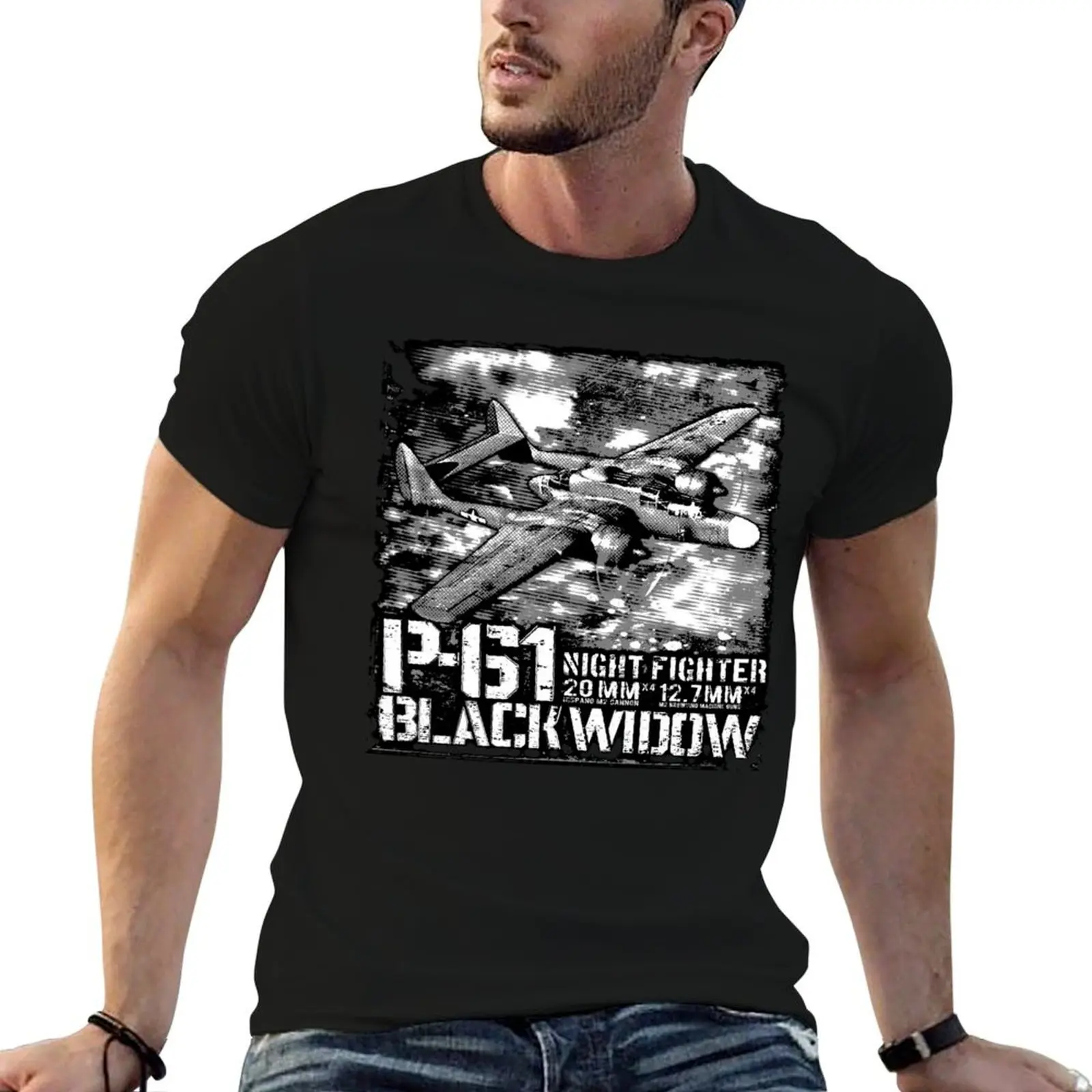 P-61 Black Widow T-Shirt t shirt for man 100 percent cotton anime t shirts oversize printed t shirts for man T-shirt