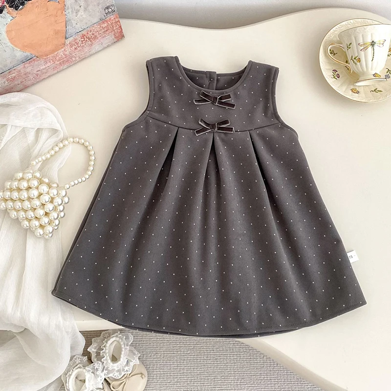 2025 جديد الخريف الشتاء 1-5Yrs الاطفال ملابس رسمية طفل الفتيات مجموعة ملابس طويلة الأكمام القطن تي شيرت بلا أكمام فستان مخملي