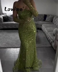 Green Aso Ebi Mermaid Prom Dresses Sequined Lace Evening Formal Party Second Reception Birthday Engagement Gowns Dresses Robes