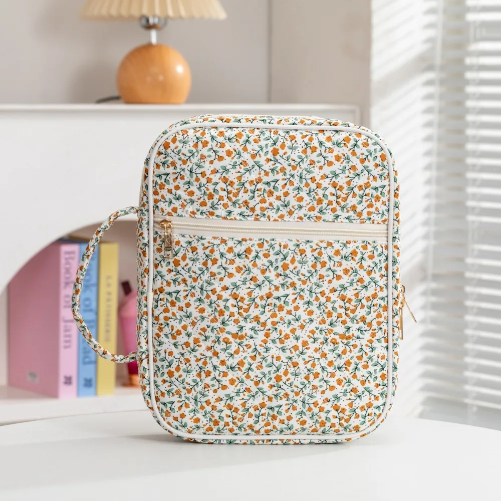 Multi-use Quilted Book Sleeve Embroidered Dustproof Book Protector Cover With Zipper Book Storage Bag Gift