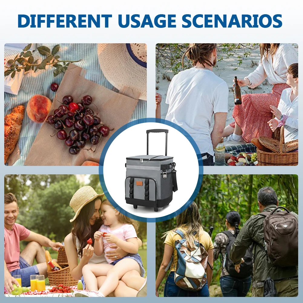 

Изолированная сумка-холодильник на колесиках, большая вместительная тележка для пикника, герметичный портативный рюкзак для обеда для уличного автомобиля, путешествий и прохода