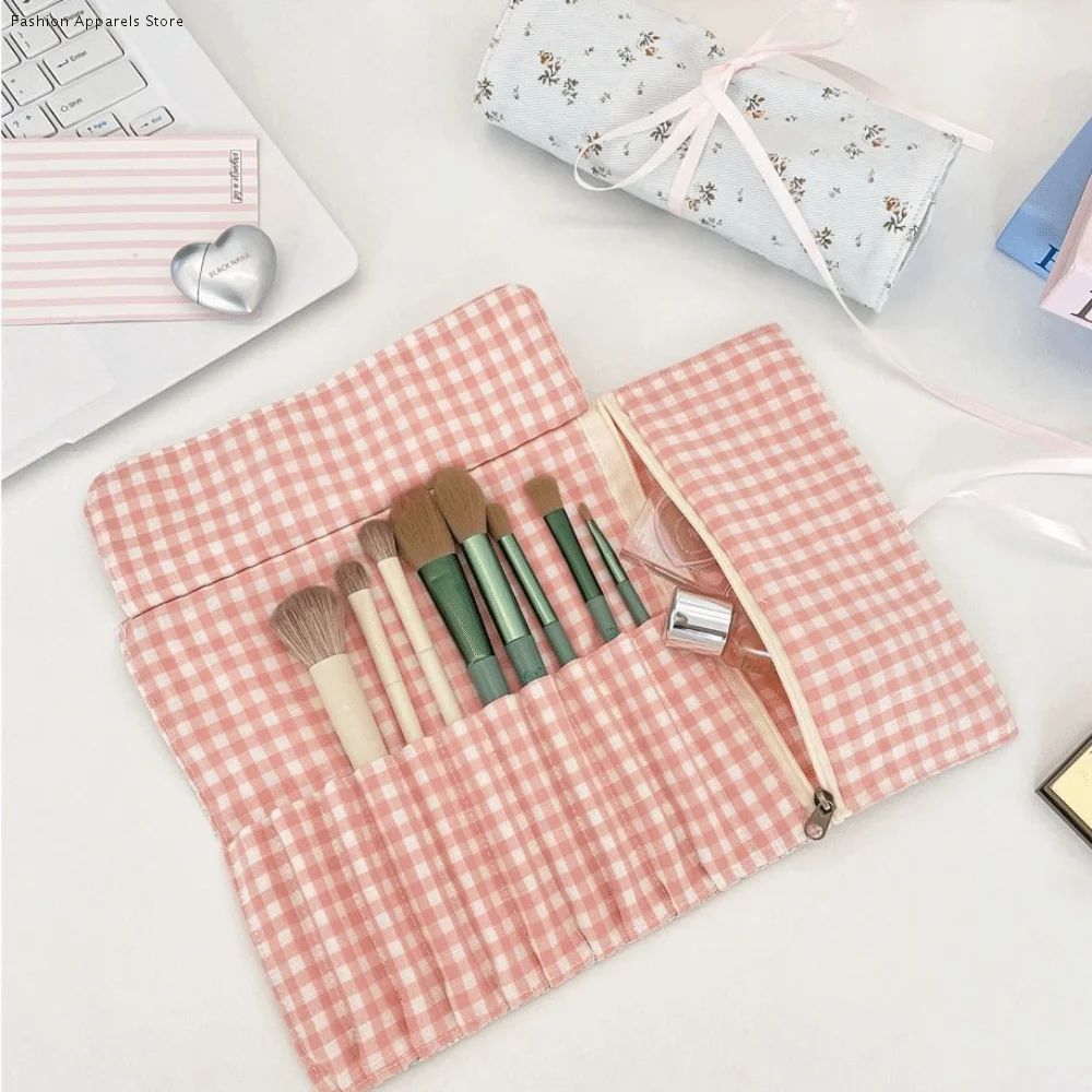 

Convenient Makeup Brush Bag Floral Pattern Pink Cosmetic Storage Bag Beauty Tool Eyebrow Pencil Box Makeup Brush Organizer