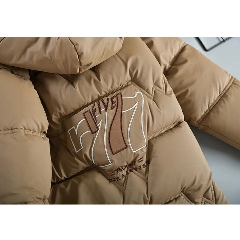 -30℃ 2025 Winter Teen Boys Jacket Plush Thick Cold Prevention Letter Print Hooded Down Cotton Outdoor Jackets For 4-11 Years