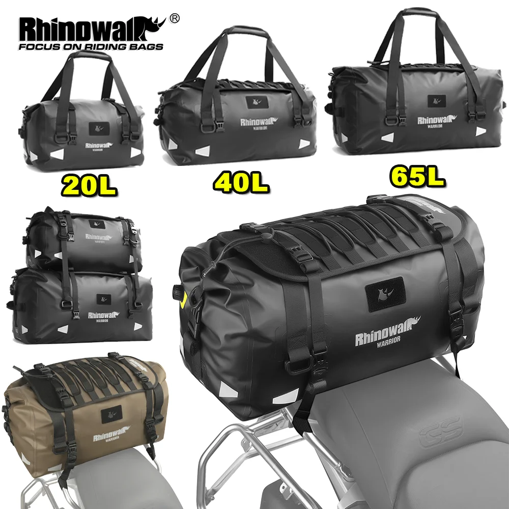 Rhinowalk Motorcycle Tail Bag Waterproof 20L/40L/65L Riding Pannier Dry Luggage Free Combination Motor Saddlebag Strap Install