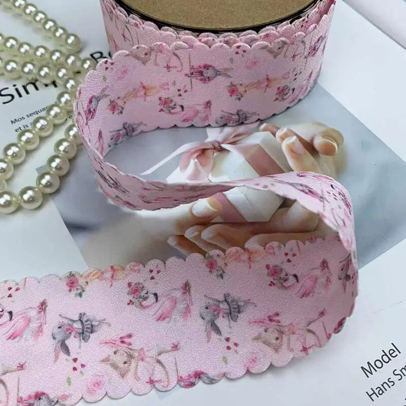 10 yards 40mm Double-Sided Flower Cartoon Ribbon DIY Handmade Materials For Crafts Decoration Hair Bows Crafts Gifts fabric Lace