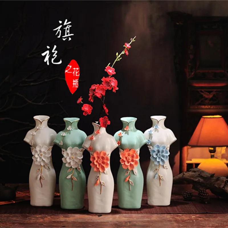 

Chinese Cheongsam Ceramic Vase Home Accessories Flower Arrangement Ornaments Flower Utensils